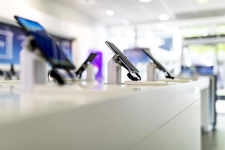 mobile devices displayed at store