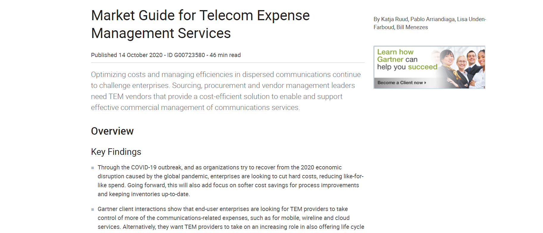  Gartner 2020 Market Guide for Telecom Expense Management Services